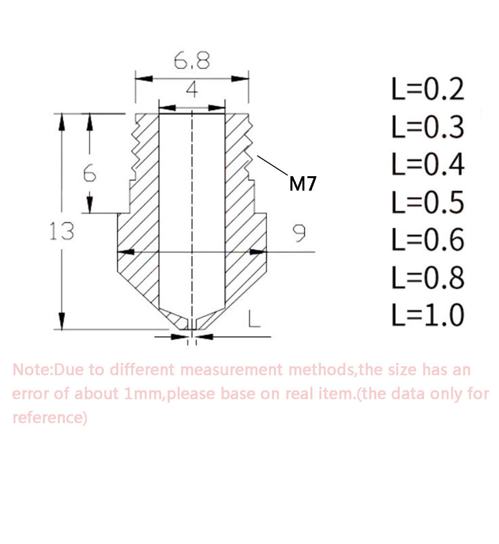 Mk10 Edelstahl Nozzle 0,4mm- M7 3D-Drucker Düse Hotends Extruder Dremel etc.