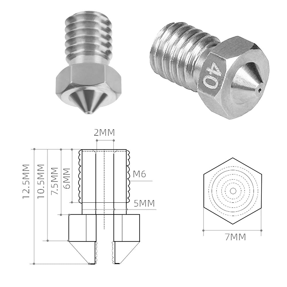 Nozzle Edelstahl 0.2mm-0,8mm Düse für 3D Drucker passend bei E3D Hot Ends V5, V6