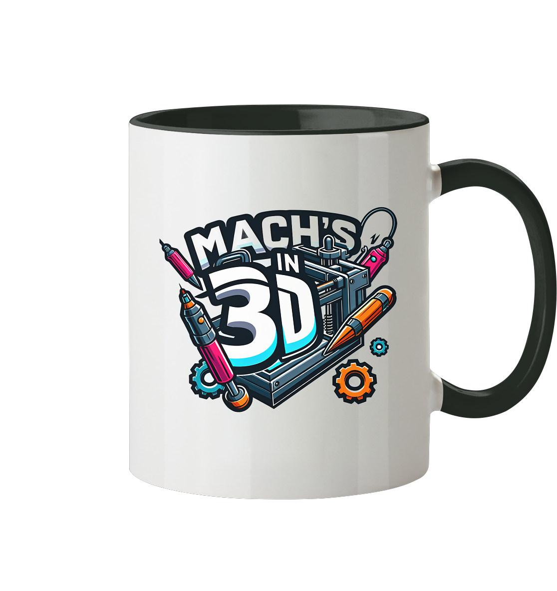 KREATIVE TASSEN MIT DEM DESIGN „MACH'S IN 3D“ – DER PERFEKTE BEGLEITER FÜR 3D-DRUCK-ENTHUSIASTEN - TASSE GLÄNZEND - Tasse zweifarbig